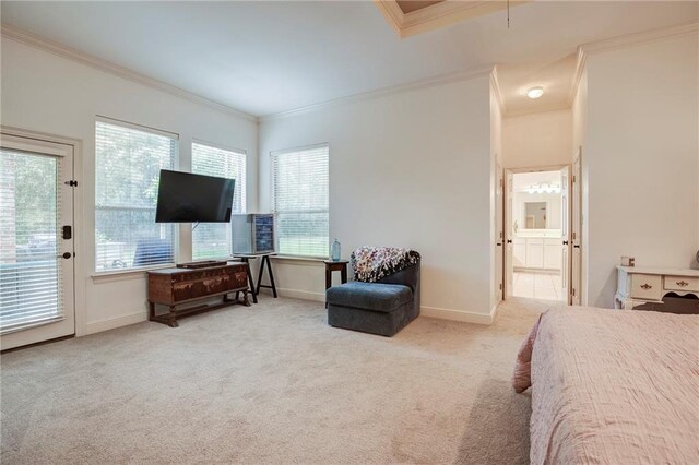 265 Remington Dr, Mandeville, LA 70448 - bedroom featuring carpet floors, access to exterior, baseboards, and ornamental molding