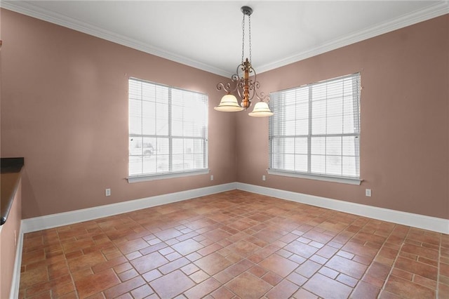 4540 Barataria Blvd, Marrero, LA 70072 - unfurnished room featuring baseboards, ornamental molding, and a chandelier