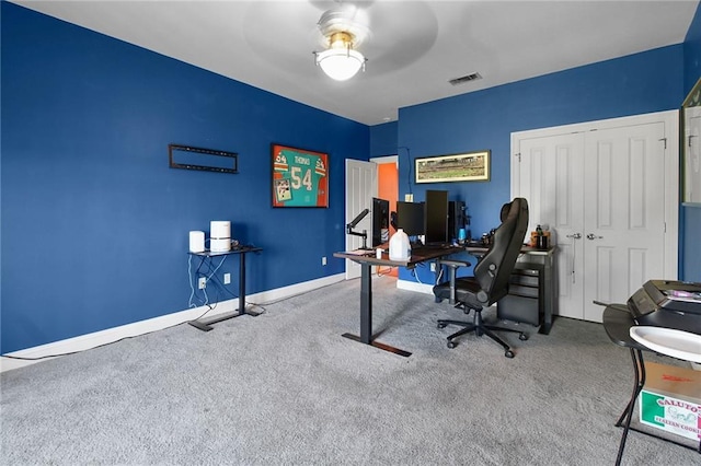 4540 Barataria Blvd, Marrero, LA 70072 - home office featuring carpet flooring, ceiling fan, and baseboards