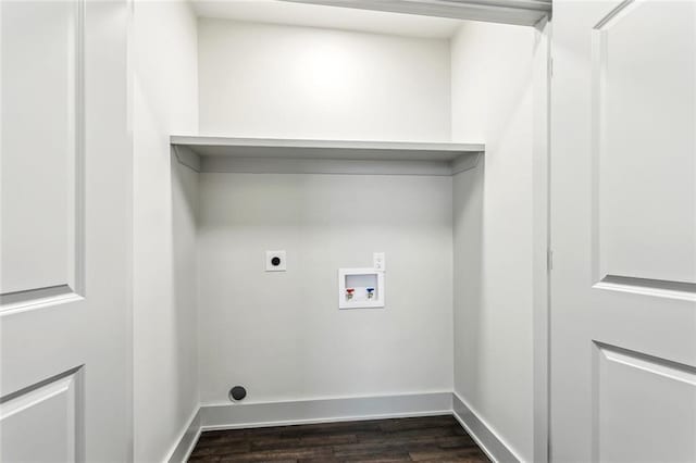 3824 Nashville Ave, New Orleans, LA 70125 - laundry area with laundry area, dark wood-style flooring, electric dryer hookup, baseboards, and hookup for a washing machine