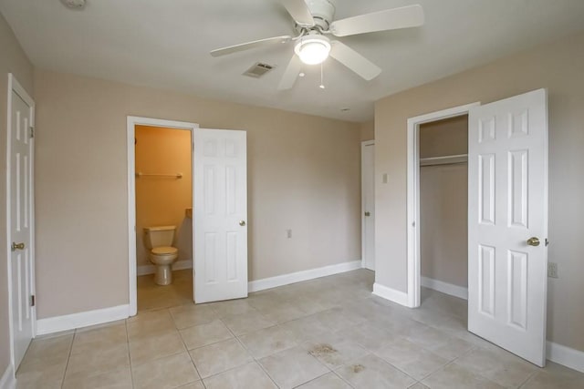 3760 W Louisiana State Dr, Kenner, LA 70065 - unfurnished bedroom featuring ensuite bathroom, a closet, light tile patterned floors, baseboards, and visible vents