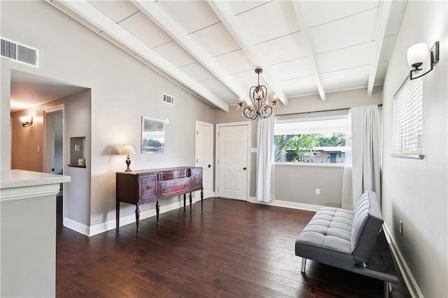 8123 Dalton St, Metairie, LA 70003 - living area featuring a chandelier, dark wood-type flooring, and baseboards