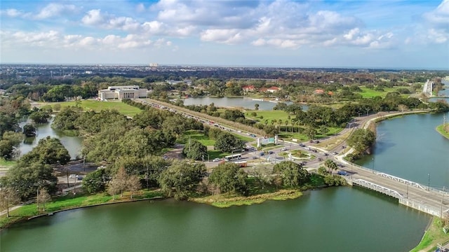 720 Moss St, New Orleans, LA 70119 - aerial view of property and surrounding area with a large body of water and a tree filled landscape