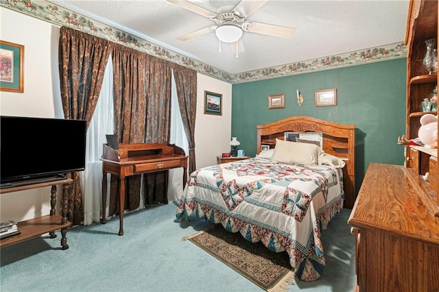 430 Holmes Dr, Slidell, LA 70460 - bedroom featuring carpet flooring, a textured ceiling, and ceiling fan