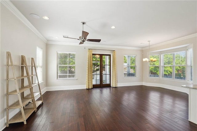 417 28th St, New Orleans, LA 70124 - spare room featuring baseboards, dark wood finished floors, ceiling fan, recessed lighting, and ornamental molding