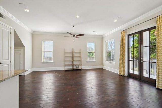 417 28th St, New Orleans, LA 70124 - unfurnished living room featuring healthy amount of natural light, ceiling fan, baseboards, crown molding, and recessed lighting