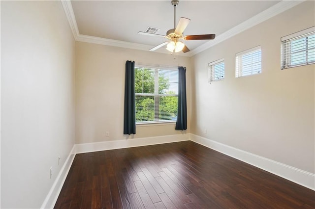 417 28th St, New Orleans, LA 70124 - spare room with dark wood-type flooring, crown molding, baseboards, and ceiling fan
