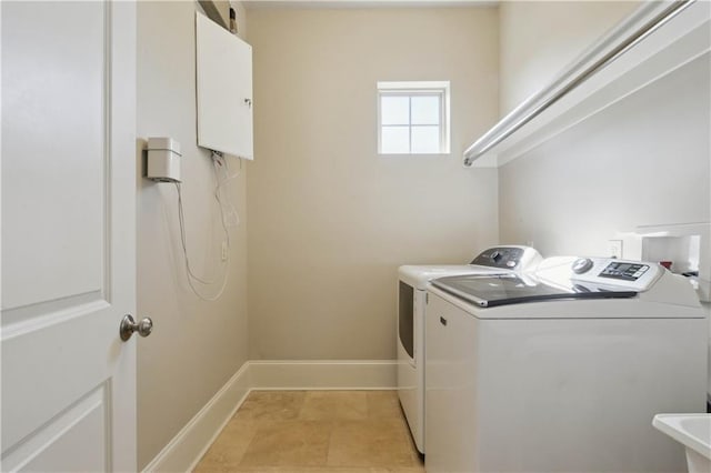 417 28th St, New Orleans, LA 70124 - laundry room featuring separate washer and dryer, baseboards, and water heater