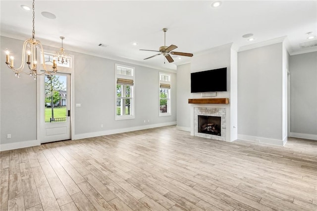 640 Bocage Ct N, Covington, LA 70433 - unfurnished living room with crown molding, wood finished floors, ceiling fan, baseboards, and recessed lighting