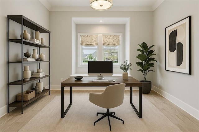 640 Bocage Ct N, Covington, LA 70433 - office space with light wood-style flooring, baseboards, and ornamental molding