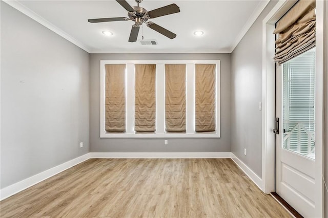 640 Bocage Ct N, Covington, LA 70433 - unfurnished room with crown molding, light wood finished floors, baseboards, recessed lighting, and a ceiling fan