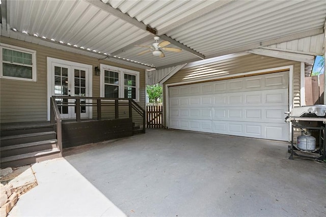 garage with ceiling fan