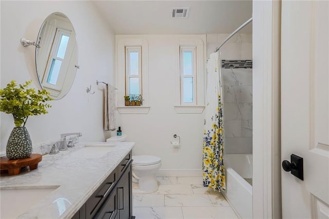 5839 Vicksburg St, New Orleans, LA 70124 - full bathroom featuring a sink, marble finish floor, double vanity, toilet, and visible vents