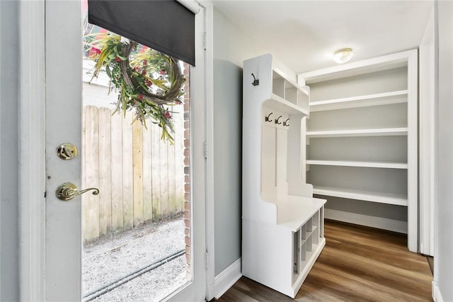 mudroom with wood finished floors