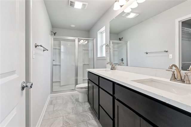 524 Helis Dr, Waggaman, LA 70094 - full bathroom with a stall shower, marble look tiles, and double vanity