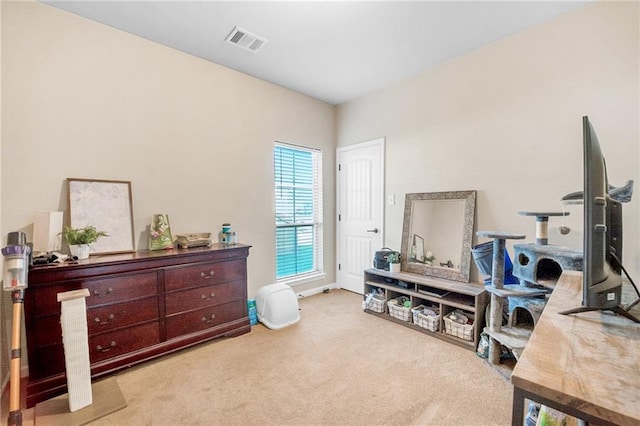 interior space with carpet and visible vents