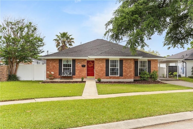 4716 Elmwood Pkwy, Metairie, LA 70003 - single story home with fence, a front lawn, concrete driveway, a carport, and brick siding