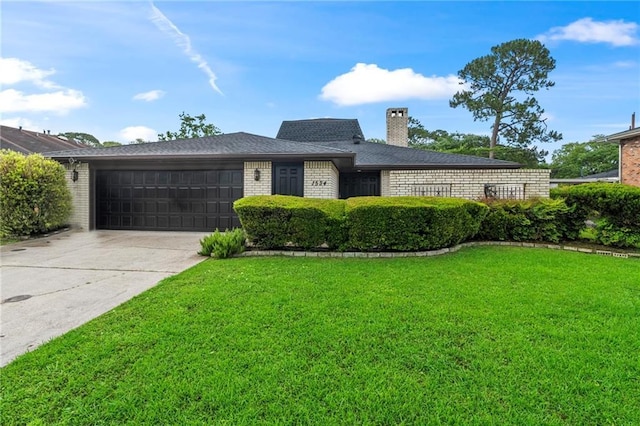 1534 Holiday Pl, New Orleans, LA 70131 - single story home featuring a chimney, concrete driveway, brick siding, an attached garage, and a front yard