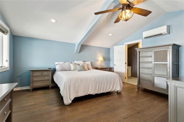 7930 Breakwater Drive 52&53, New Orleans, LA 70124 - bedroom featuring dark wood finished floors, vaulted ceiling, and an AC wall unit