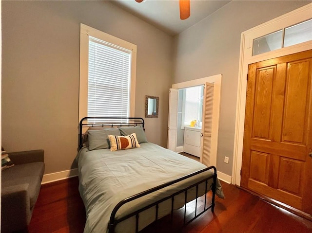 2415 Columbus St, New Orleans, LA 70119 - bedroom featuring a ceiling fan, baseboards, and dark wood-style floors