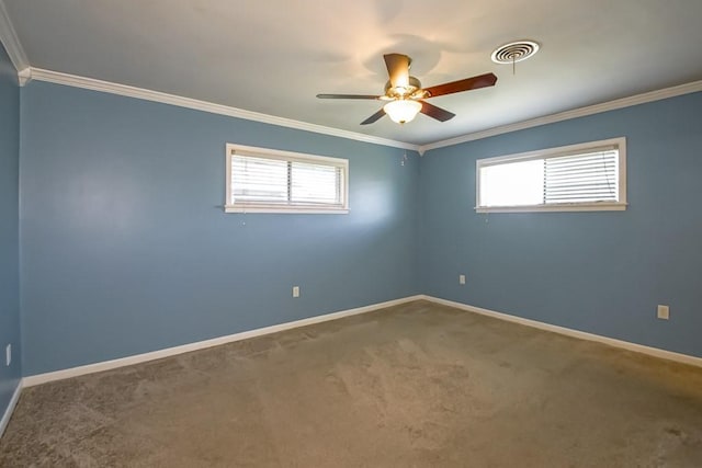 1021 Maplewood Dr, Harvey, LA 70058 - carpeted spare room featuring ceiling fan, crown molding, and plenty of natural light
