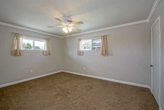 1021 Maplewood Dr, Harvey, LA 70058 - unfurnished room with ceiling fan, crown molding, and carpet floors