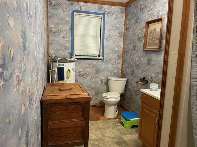 46038 Wooding Ln, Franklinton, LA 70438 - half bathroom with vanity, water heater, toilet, and baseboards