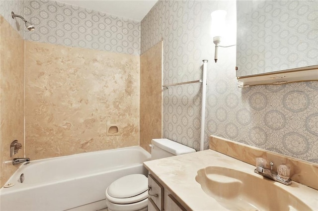 716 N Woodlawn Ave, Metairie, LA 70001 - full bath featuring wallpapered walls, toilet, vanity, and bathing tub / shower combination