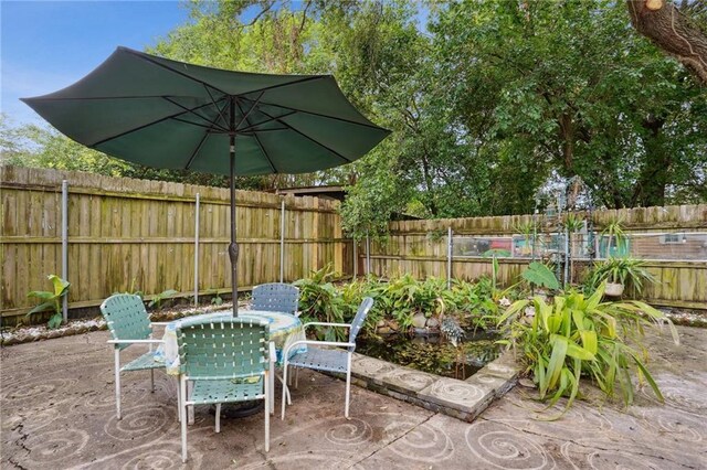 view of patio / terrace with a fenced backyard and outdoor dining space