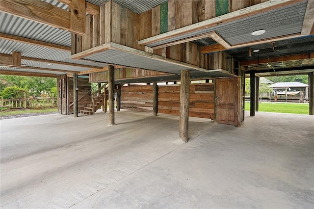 exterior space with an exterior structure and stairs