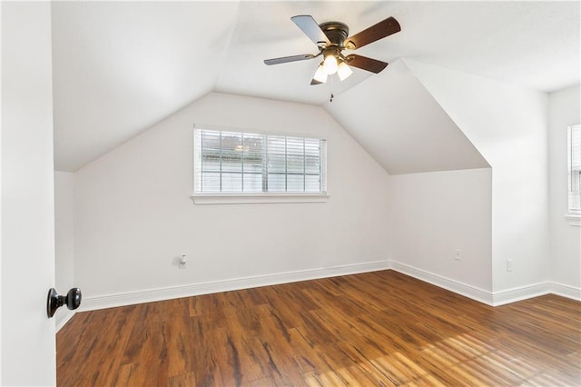 2121 Mediamolle Dr, New Orleans, LA 70114 - bonus room featuring wood finished floors, baseboards, vaulted ceiling, and ceiling fan