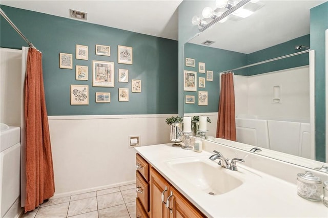 1229 Hampton Ct, Slidell, LA 70460 - bathroom with a shower with curtain, visible vents, tile patterned flooring, and vanity