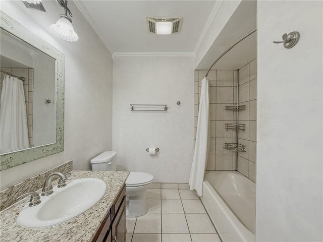 4612 Lorino St, Metairie, LA 70006 - full bathroom with vanity, toilet, ornamental molding, tile patterned flooring, and shower / bath combination with curtain