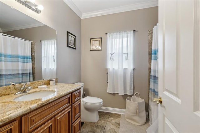full bathroom featuring ornamental molding, a wealth of natural light, and vanity