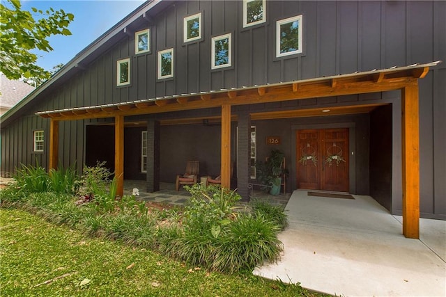 exterior space with board and batten siding
