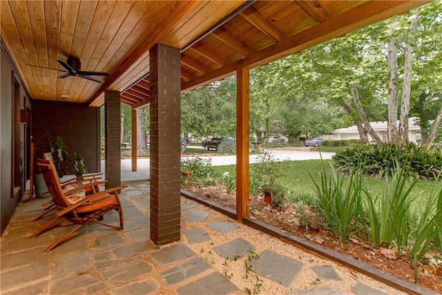 view of patio with covered porch and a ceiling fan