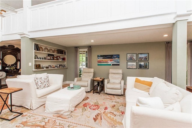 living room with recessed lighting