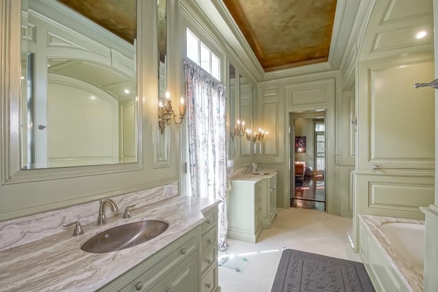 1711 Palmer Ave, New Orleans, LA 70118 - full bathroom with a decorative wall, vanity, a bathtub, and ornamental molding