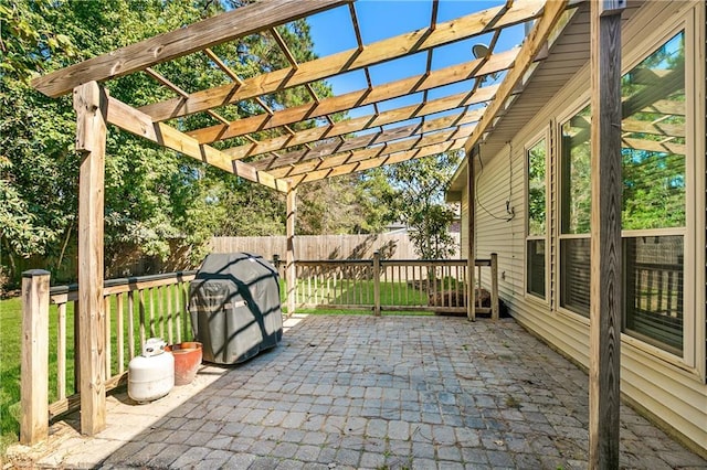 view of patio featuring a fenced backyard and a pergola