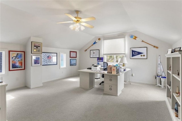 5934 Chestnut St, New Orleans, LA 70118 - office featuring lofted ceiling, light colored carpet, ceiling fan, and baseboards