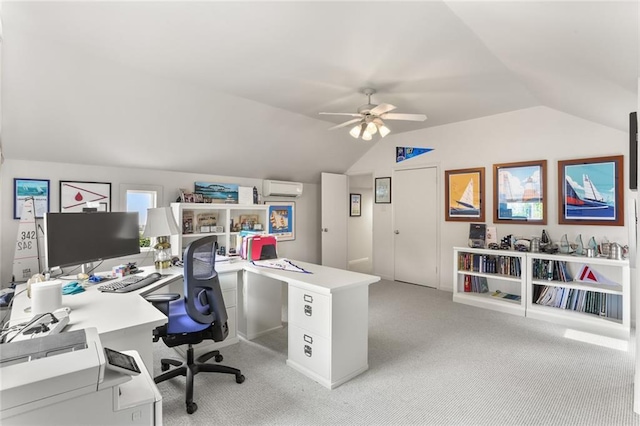5934 Chestnut St, New Orleans, LA 70118 - home office featuring lofted ceiling, a ceiling fan, a wall mounted AC, and carpet floors