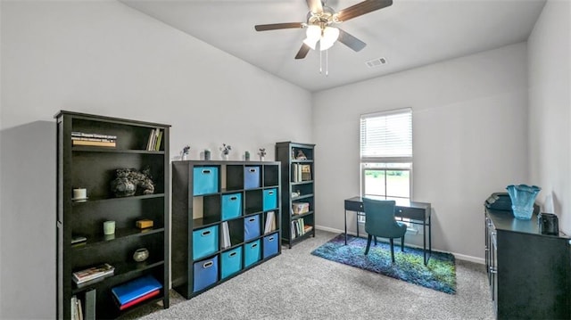 5520 Wake Reserve Rd, Slidell, LA 70461 - office space featuring ceiling fan, visible vents, baseboards, and carpet
