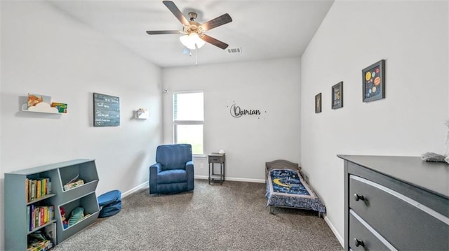 5520 Wake Reserve Rd, Slidell, LA 70461 - sitting room with carpet flooring, ceiling fan, visible vents, and baseboards