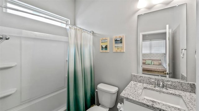 5520 Wake Reserve Rd, Slidell, LA 70461 - full bathroom with vanity, toilet, and shower / bath combination with curtain