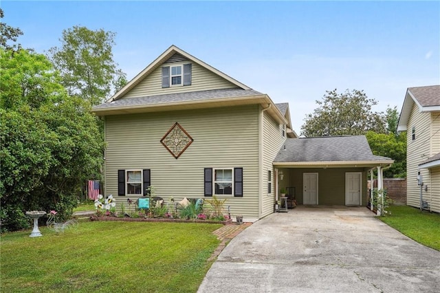 622 Pennsylvania Ave, Slidell, LA 70458 - view of front of house featuring a front lawn, an attached carport, concrete driveway, and fence