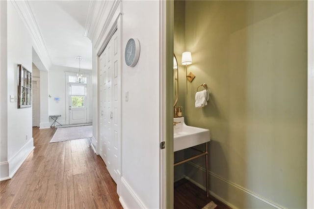 616 Cadiz St, New Orleans, LA 70115 - corridor with wood finished floors, ornamental molding, and baseboards