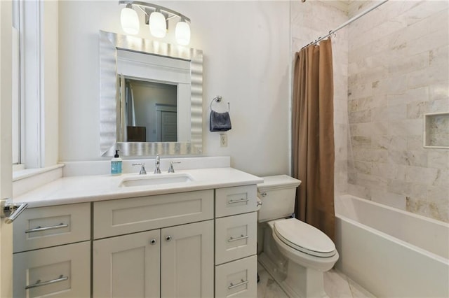 616 Cadiz St, New Orleans, LA 70115 - bathroom featuring toilet, shower / bath combination with curtain, and vanity
