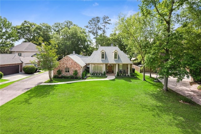 454 Rutherford Dr, Covington, LA 70433 - view of front of property with a chimney, a porch, and a front yard