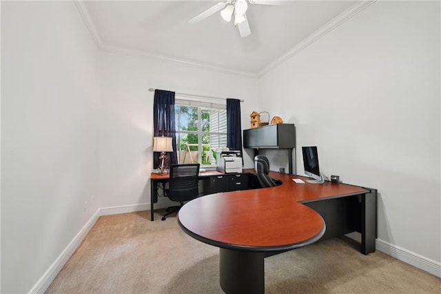 454 Rutherford Dr, Covington, LA 70433 - office space featuring ornamental molding, a ceiling fan, and light colored carpet