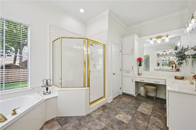 454 Rutherford Dr, Covington, LA 70433 - full bathroom featuring a bath, a stall shower, stone finish flooring, and plenty of natural light
